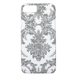 Vintage Damask Pattern - Gray and White iPhone 8/7 Case