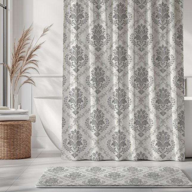 Vintage Damask Pattern Gray Shower Curtain (Creator Uploaded)