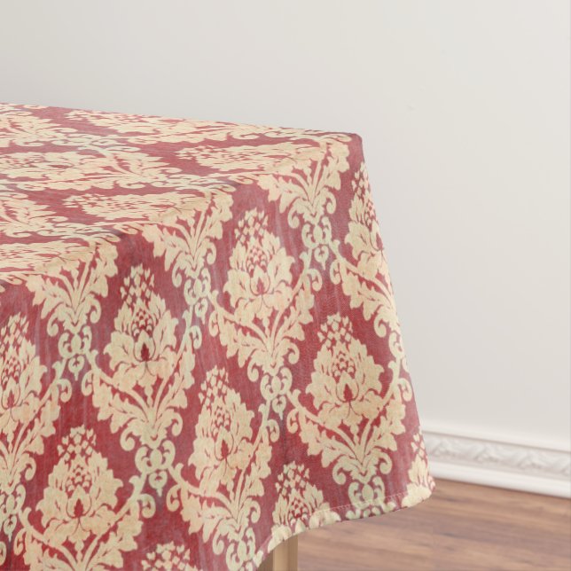 Vintage Damask Pattern In Cream And Red Tablecloth (In Situ)