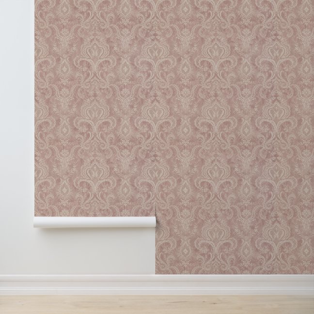 Vintage Damask Pattern in Dusty Rose Pink Wallpaper