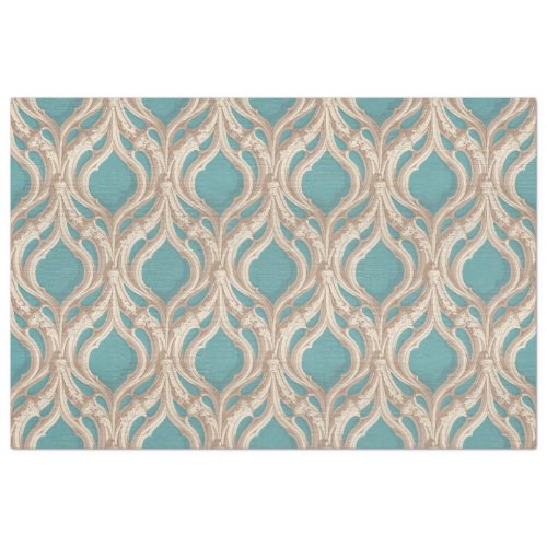 Vintage Damask Pattern Turquoise Blue Ivory Chic Tissue Paper