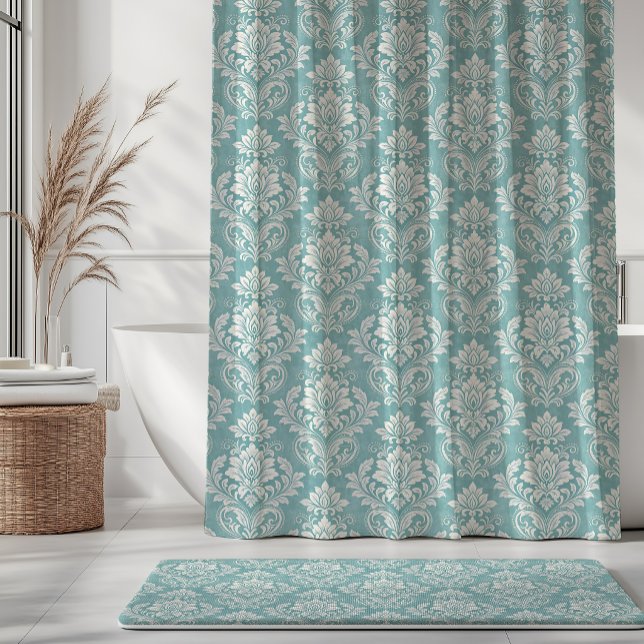 Vintage Damask Pattern Turquoise Botanical Shower Curtain (Creator Uploaded)