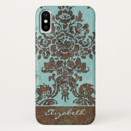 Vintage Damask Pattern with Area for Name iPhone X Case