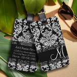 Vintage Damask Pattern with Monogram Black White Luggage Tag<br><div class="desc">An elegant way to travel - with black and white damasks. Add your name or monograms on the front. The back includes an area to add contact information.</div>