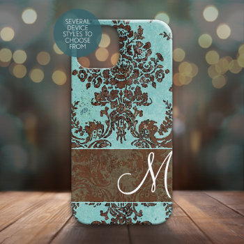 Vintage Damask Pattern With Monogram Iphone 13 Pro Case by icases at Zazzle