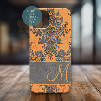 Vintage Damask Pattern With Monogram Iphone 15 Pro Case by icases at Zazzle