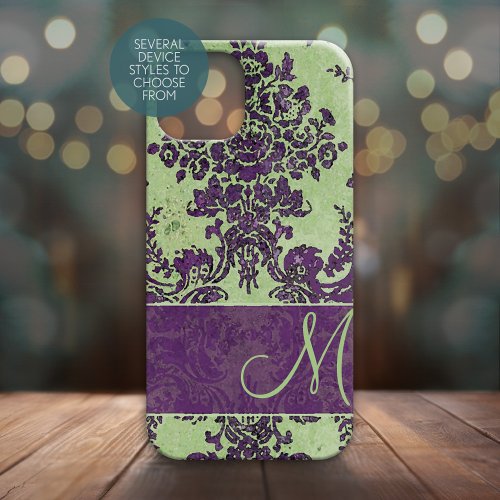 Vintage Damask Pattern with Monogram Case_Mate iPhone 14 Case