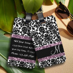 Vintage Damask Pattern with Monogram Luggage Tag<br><div class="desc">An elegant way to travel - with black and white damasks. Add your name or monogram on the front.</div>