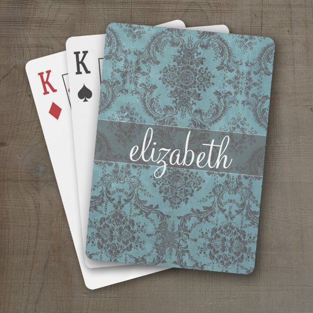Vintage Damask Pattern with Monogram Poker Cards (Personalized Playing Cards)
