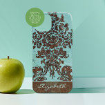 Vintage Damask Pattern with Name - teal gray iPhone 16 Case<br><div class="desc">A vintage design with a modern twist.</div>