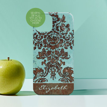Vintage Damask Pattern With Name - Teal Gray Case-mate Samsung Galaxy S9 Case by icases at Zazzle