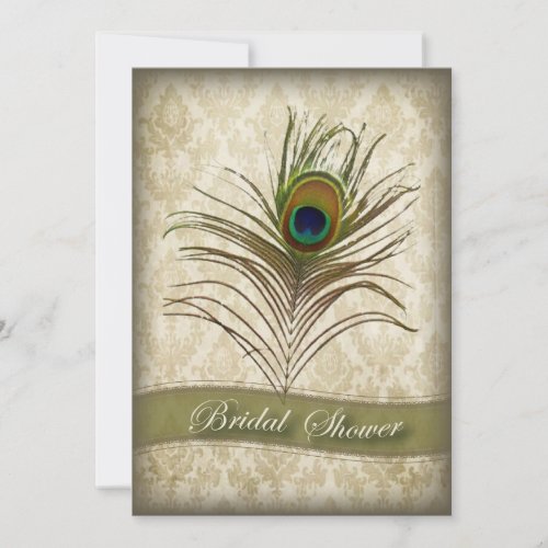 Vintage  damask peacock bridal shower invitation