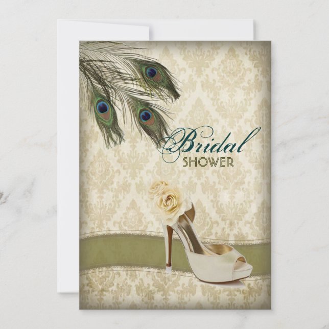 vintage damask peacock wedding bridal shower invitation (Front)