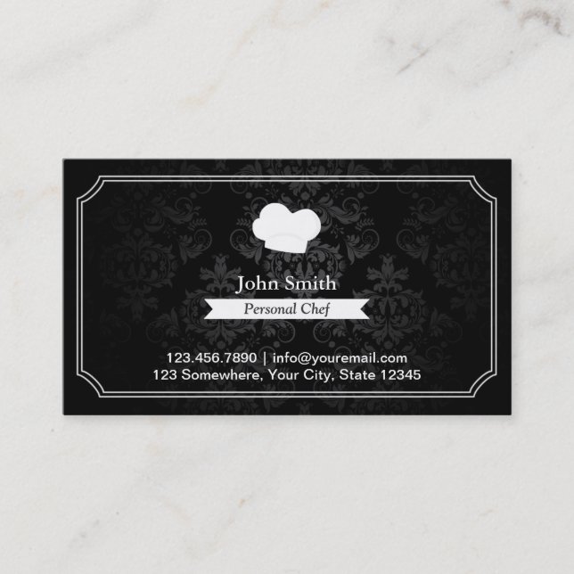 Vintage Damask Personal Chef Business Card (Front)