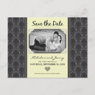 Vintage Damask Photo Citrus Yellow Save the Date Announcement Postcard
