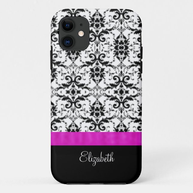 Vintage Damask Pink Ribbon iPhone 11 Case (Back)