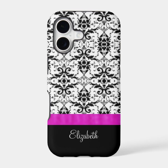 Vintage Damask Pink Ribbon iPhone Case (Back)