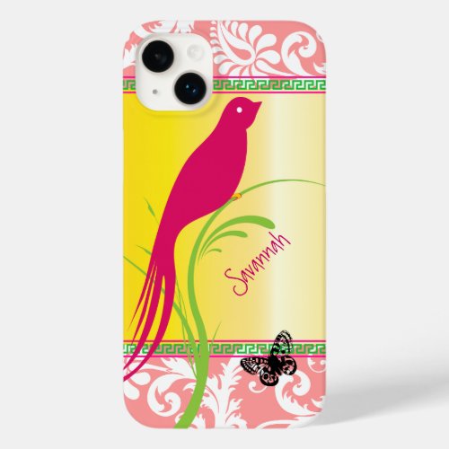 Vintage Damask Pink Swallow Bird Butterfly Case_Mate iPhone 14 Plus Case