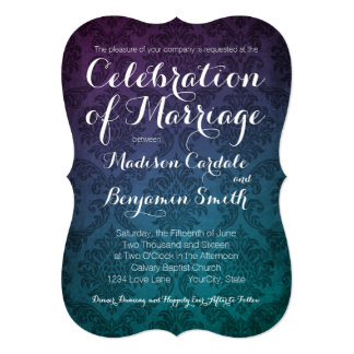 Vintage Damask Purple Aqua Ombre Wedding Invites