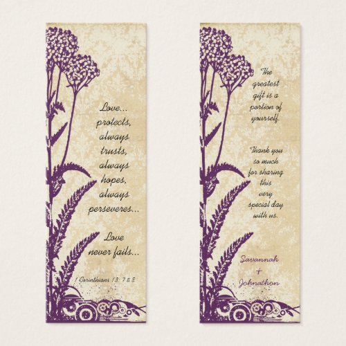 Vintage Damask Purple Wild Flower Wedding Tags Business Cards