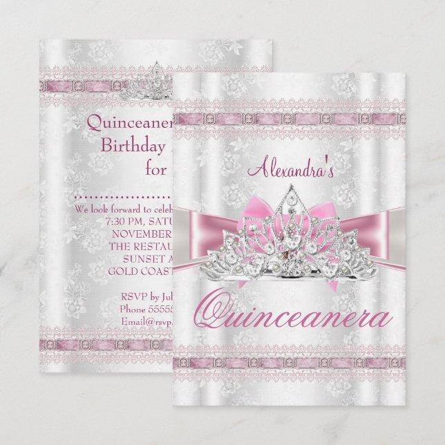 Vintage Damask Quinceanera 15th Birthday Party sml Invitation (Front/Back)
