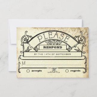 Vintage Damask Retro Typography Wedding RSVP Invitation