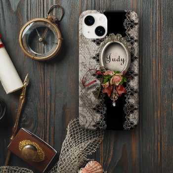 Vintage Damask Rose And Lace W/name Iphone 8/7 Case by GrafixMom at Zazzle
