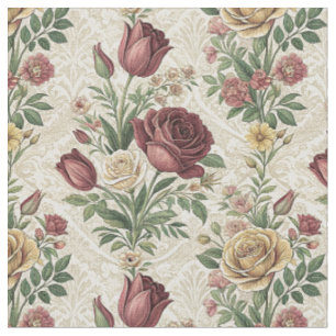 Vintage Damask Rose & Tulip Floral Pattern Artwork Fabric