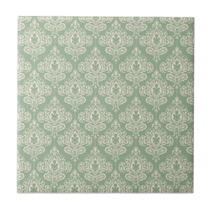 Vintage Damask - Sage Green Ceramic Tile