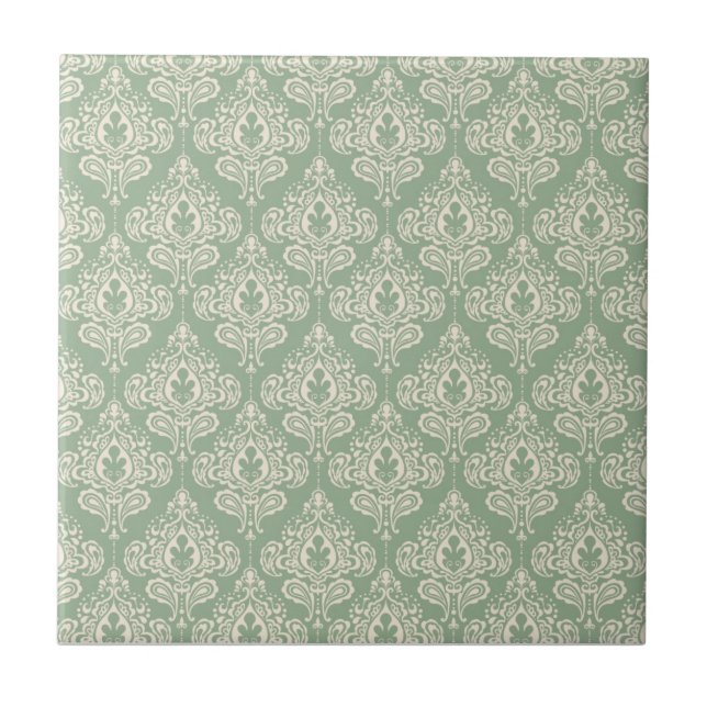 Vintage Damask - Sage Green Ceramic Tile (Front)