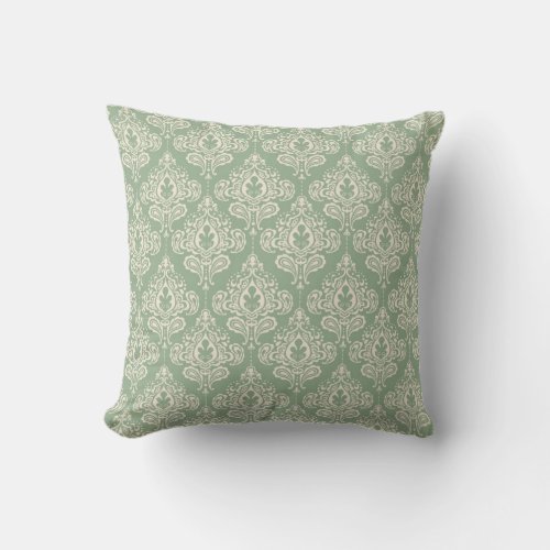 Vintage Damask _ Sage Green Throw Pillow