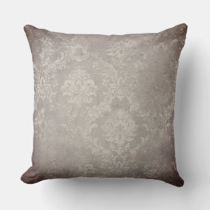 Vintage damask & script purple gray distressed throw pillow