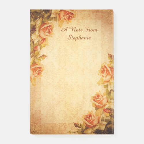 Vintage Damask Shabby Chic Peach Roses Post_it Notes