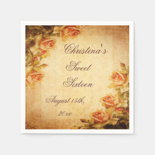 Vintage Damask Shabby Chic Peach Roses Serviettes Paper Napkins