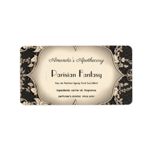 Vintage Damask Silver Frame Perfume Bottle Label