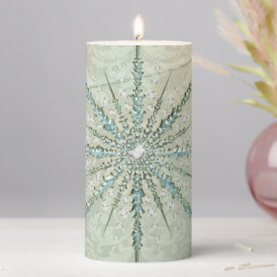 Vintage damask snowflake elegant teal green pillar candle