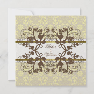 Vintage Damask Swirls Floral Lace Wedding Invite