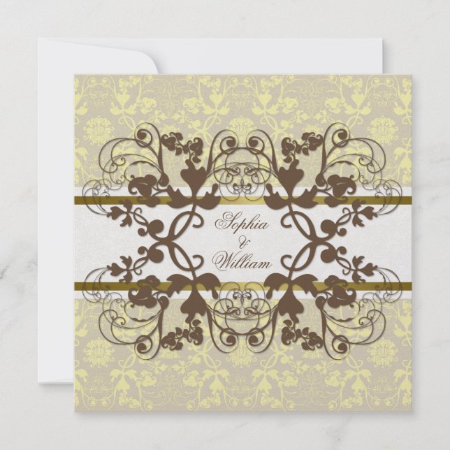 Vintage Damask Swirls Floral Lace Wedding Invite (Front)