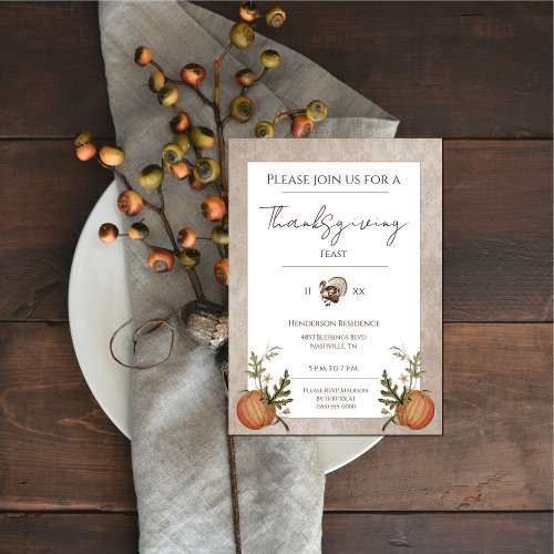 Vintage Damask Thanksgiving Dinner  Beige Invitation