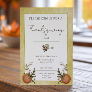 Vintage Damask Thanksgiving Dinner   Yellow Invitation