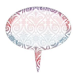 Vintage Damask Wallpaper - blue violet red Cake Topper