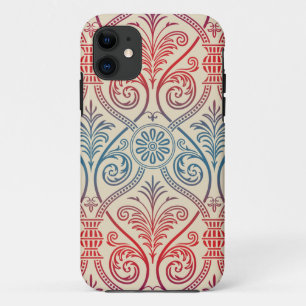 Vintage Damask Wallpaper - blue violet red iPhone 11 Case