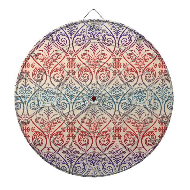 Vintage Damask Wallpaper - blue violet red Dart Board (Front)