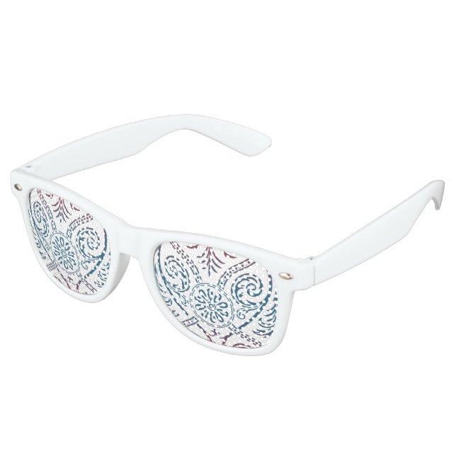 Vintage Damask Wallpaper - blue violet red Retro Sunglasses (Angled)