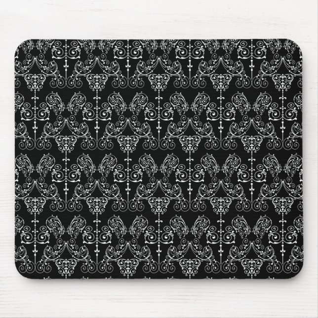 Vintage Damask Wallpaper - white + your backgr. Mouse Pad (Front)