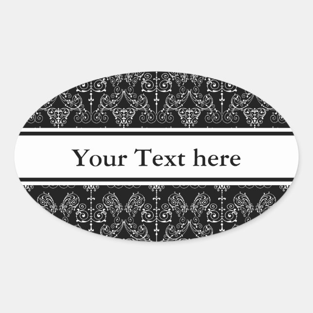 Vintage Damask Wallpaper - white + your backgr. Oval Sticker (Front)