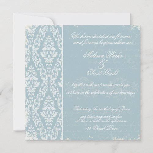 Vintage damask wedding invitation Blue
