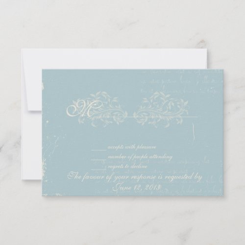Vintage damask wedding RSVP Blue