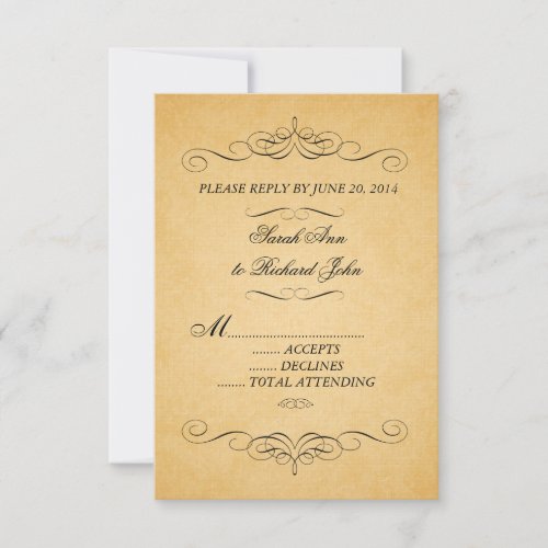 Vintage Damask Wedding RSVP Swirls Flourish