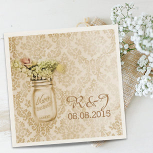 vintage damask western floral mason jar wedding paper napkins